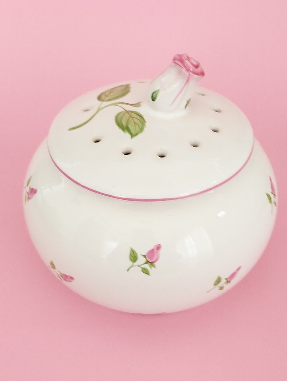 Vintage Teleflora Rosebud Potpourri Jar with Lid Ceramic Portugal